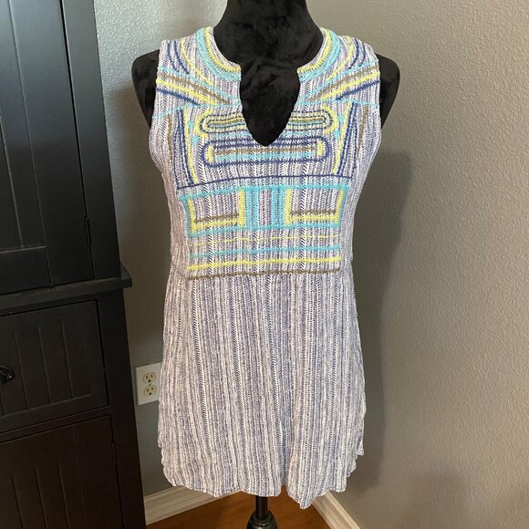 Tribal Jeans Tank Top Size Small Tunic Embroidered Boho Gypsy Hippie V Neck - Picture 1 of 8